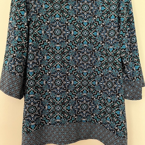 Bleeker & McDougal Womens Blue Patterned Top Cottagecore Grandmacore 1X Mandala - Picture 2 of 12